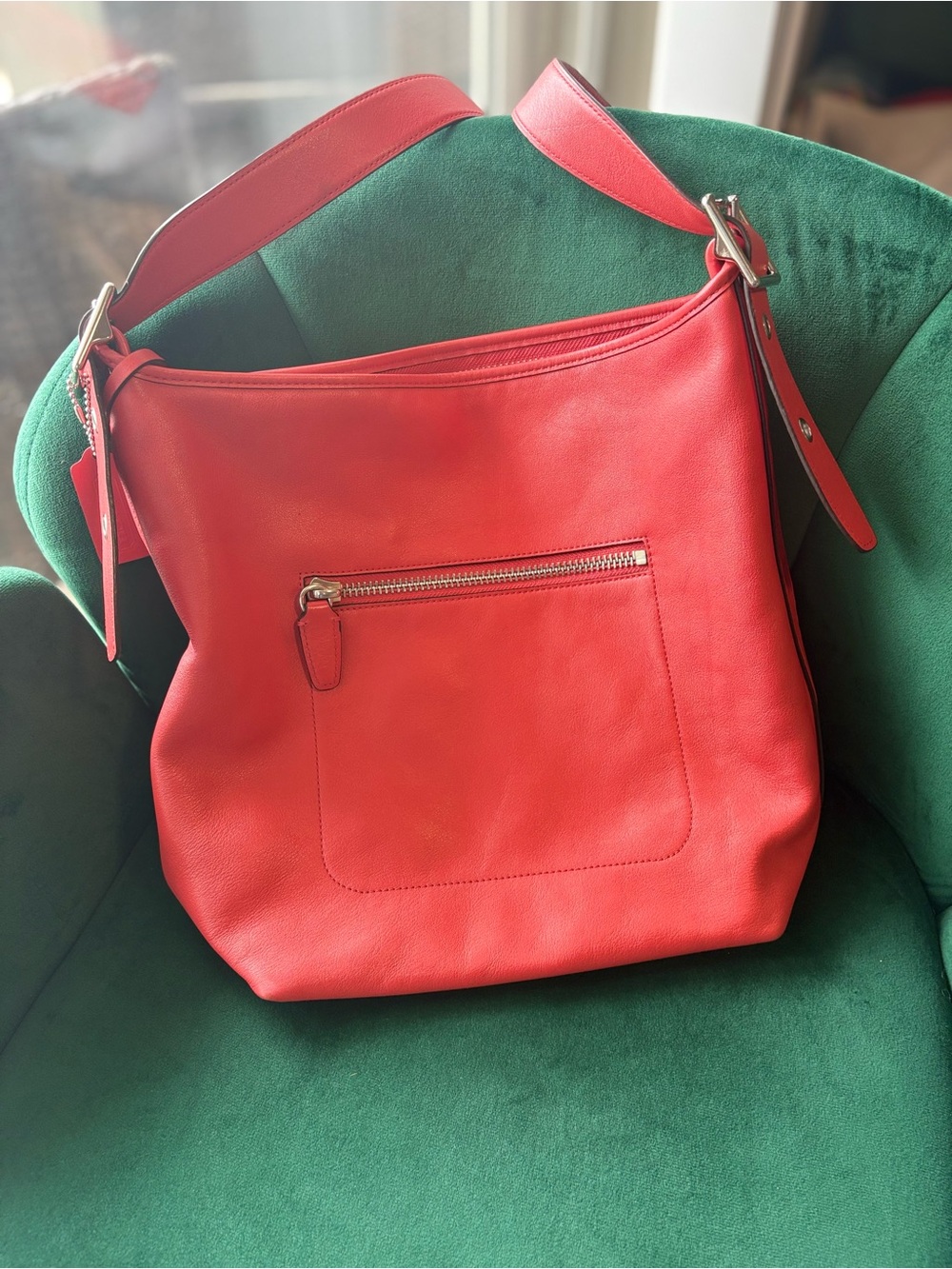 Coach Lexy Pebble Leather Shoulder Bag Red | Large Hobo Tote | Tassel